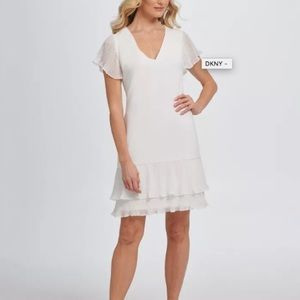 DKNY White Pleated Chiffon Dress